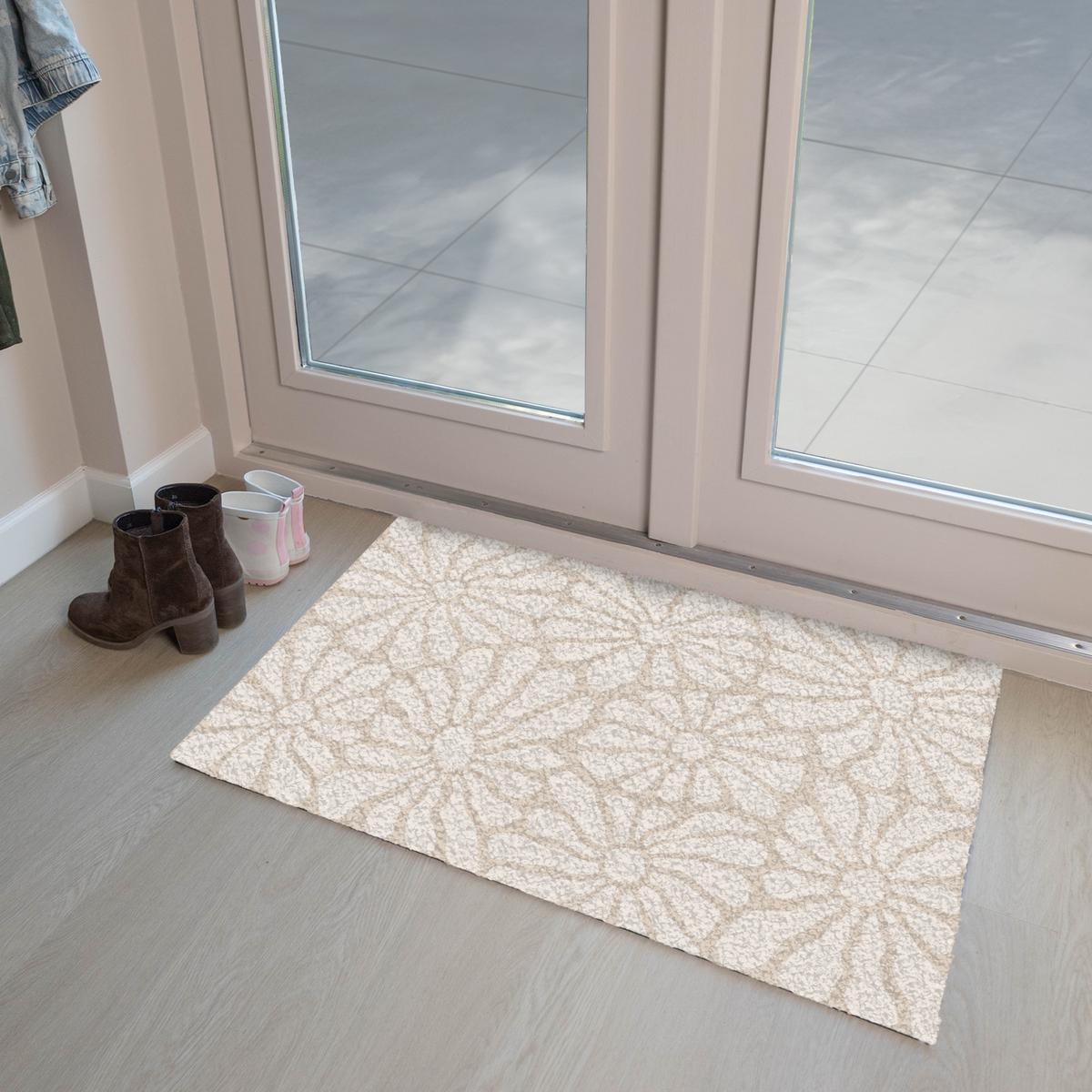 FUSSMATTE Floral - Druck - Beige - Braun - Minimalistisch Schmutzfangmatte 90x60 cm - Sandfarben, Kunststoff (90/0.4cm) - MuchoWow