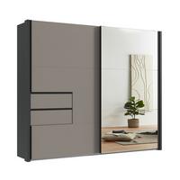SCHWEBETÜRENSCHRANK 2-türig B262/H216/T65 cm, Korpus&Passepartout Grafit, Türen&Schubladen Sandgrau/Spiegel, Kleiderschrank inkl. Vollausst. / 22062 - Sandfarben/Bordeaux, Holzwerkstoff/Metall (262/216/65cm) - luma-home