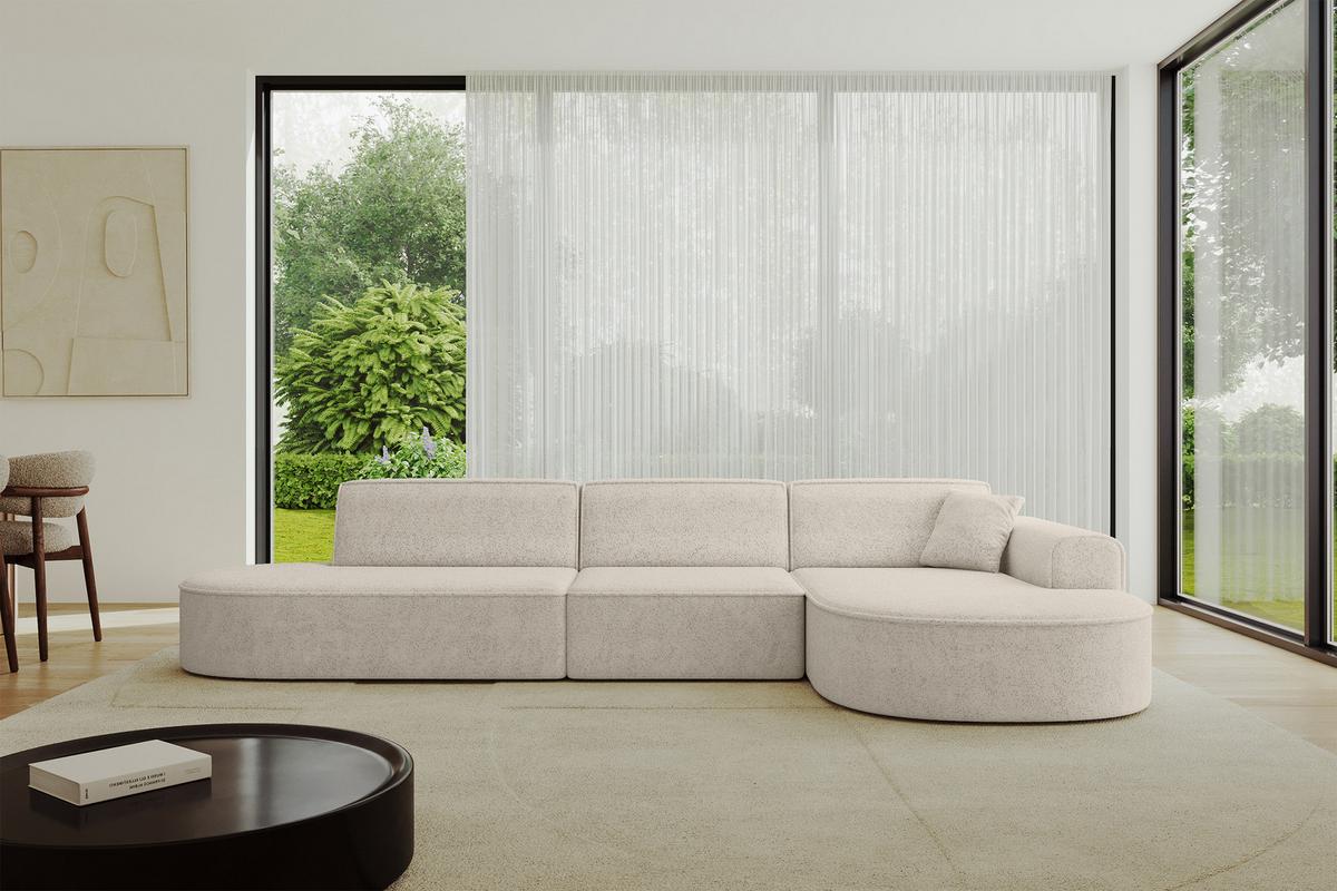ECKSOFA Ottomane Rechts MARI-L2 - 328x171x79 cm Beige Tissu - Beige/Schwarz, Holzwerkstoff/Kunststoff (171/328cm) - ALTDECOR