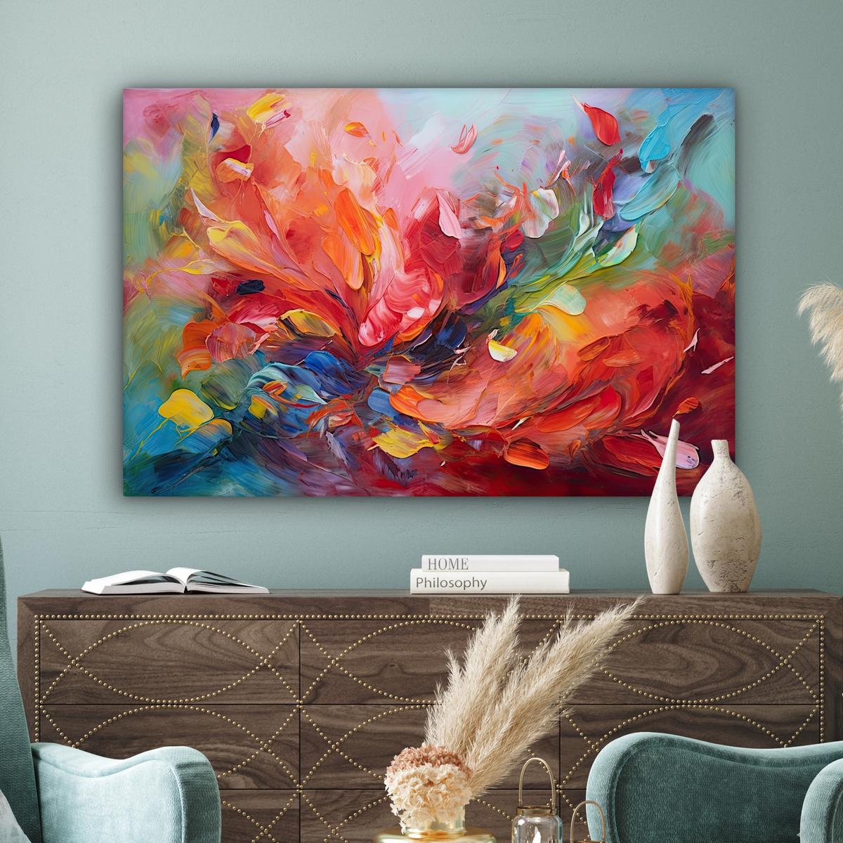 LEINWANDBILD Ölgemälde - Kunst - Abstrakt - Farbenfroh Wohnzimmer Groß 120x80 cm - Altrosa, Textil (120/80cm) - MuchoWow