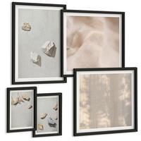 BILDER SET 5er Set - 50x50 cm & 20x30 cm & 40x60 cm Schwarzer Rahmen - Boho-Stranddekorationen aus Steinen - Schwarz, Kunststoff (40/60cm) - TULUP