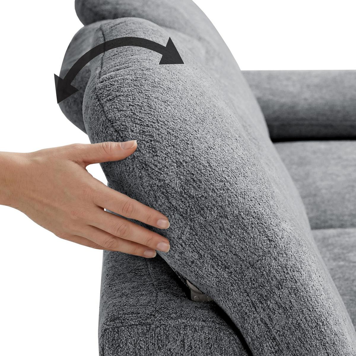 ECKSCHLAFSOFA Sora Mini mit verstellbaren Kopfstützen und Schlaffunktion, Chenille-Stoff, Grau, Links - Schwarz/Grau, Textil (285/190cm) - Beautysofa