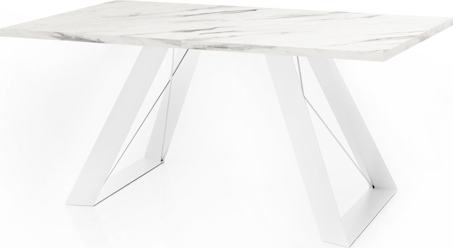 ESSTISCH Colter Weiß rechteckig ausziehbar, Marmor Weiß 160-260/90/76 cm - Ecru/Weiß, Holzwerkstoff/Metall (90/260/76cm) - WFL GROUP