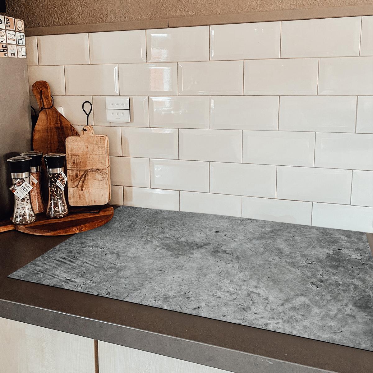 HERDABDECKPLATTE Beton - Schiefer - Grau -Betonstruktur Induktionsmatte 83x51 cm - Grau, Kunststoff (83/51.5/0.2cm) - MuchoWow