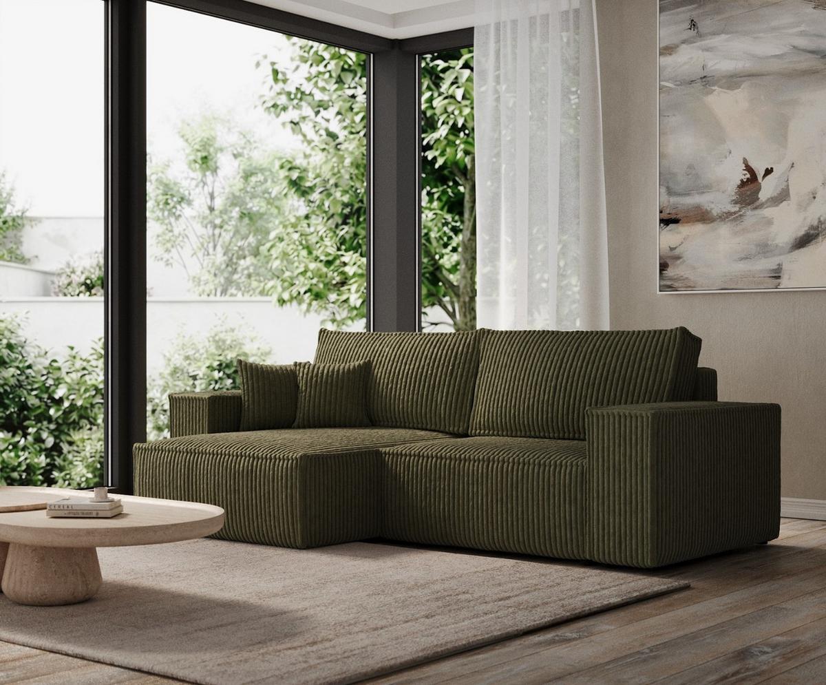 ECKSOFA CAVO mit Schlaffunktion Grün im Tilia Stoff - Schwarz/Grün, Holz/Holzwerkstoff (255/148cm) - AltaBeds