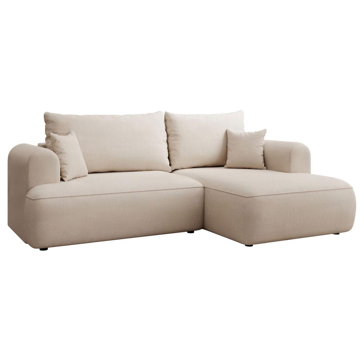 ECKSCHLAFSOFA Ovo Mini Creme Easy-Clean-Chenille-Bezug - Creme/Schwarz, Kunststoff/Textil (156/238cm) - Selsey