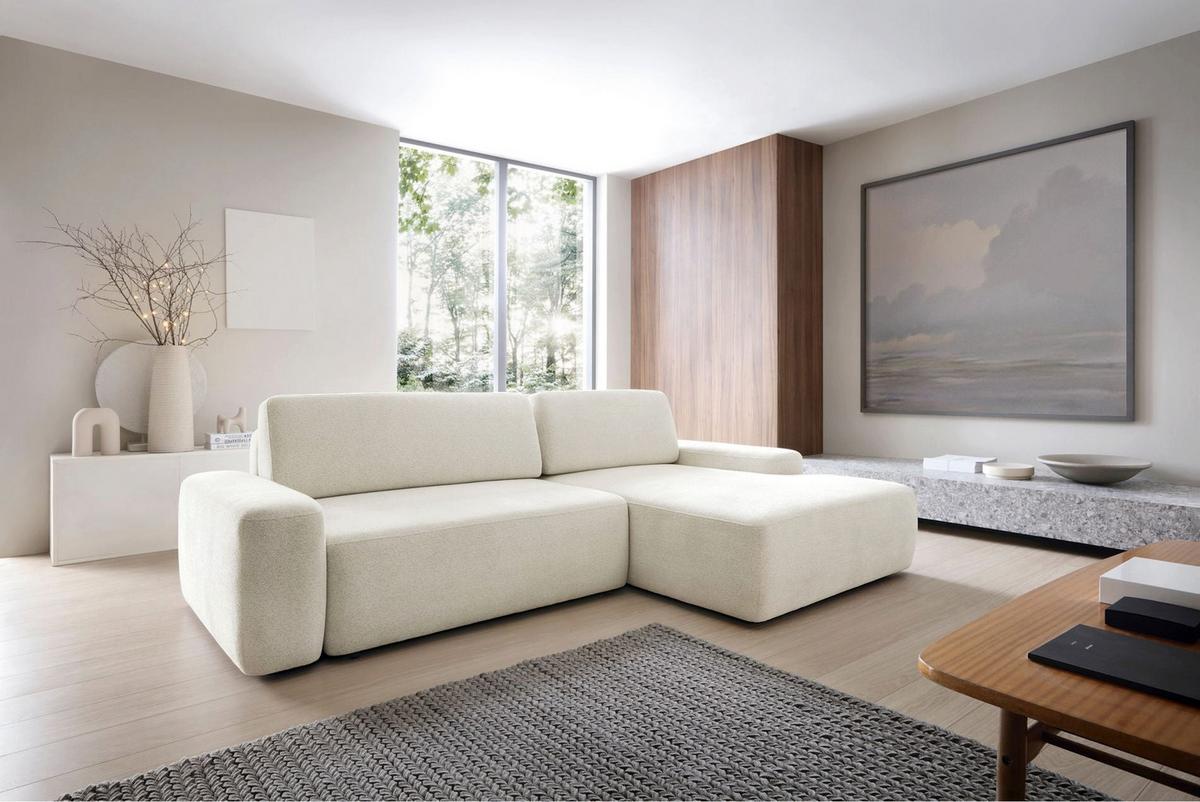 ECKSOFA Baleo Creme Chenille-Bezug - Creme/Schwarz, Kunststoff/Textil (162/264cm) - Selsey