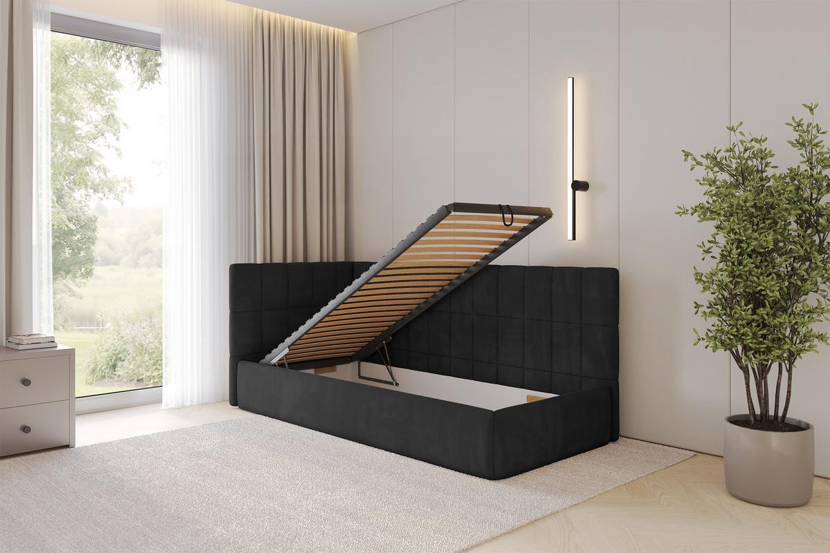 EINZELLBETT Jugendbett mit Bettkasten, Rechts - TULY 80x200 Schwarz - Anthrazit, Holzwerkstoff/Textil (80/200cm) - ALTDECOR