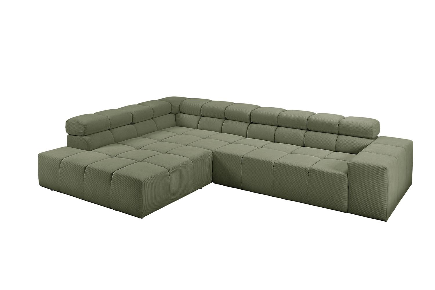 ECKSOFA NEVADA Dunkelgrün Cord - Dunkelgrün/Schwarz, Kunststoff/Textil (319/215cm) - KAWOLA