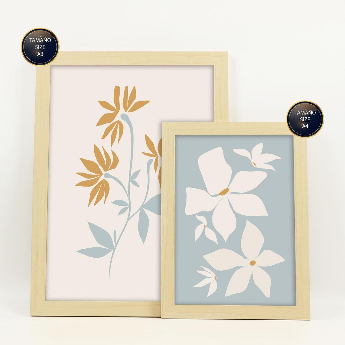 POSTER Set Mit 6 Blumenrahmen 1 In Blume Zusammenfassung Ästhetische Dekorative Gemälde Für Ihr Wohnzimmer Zuhause A3 & A4 Rahmen Aus Hellem Holz - Beige, Papier (29/3cm) - Nacnic