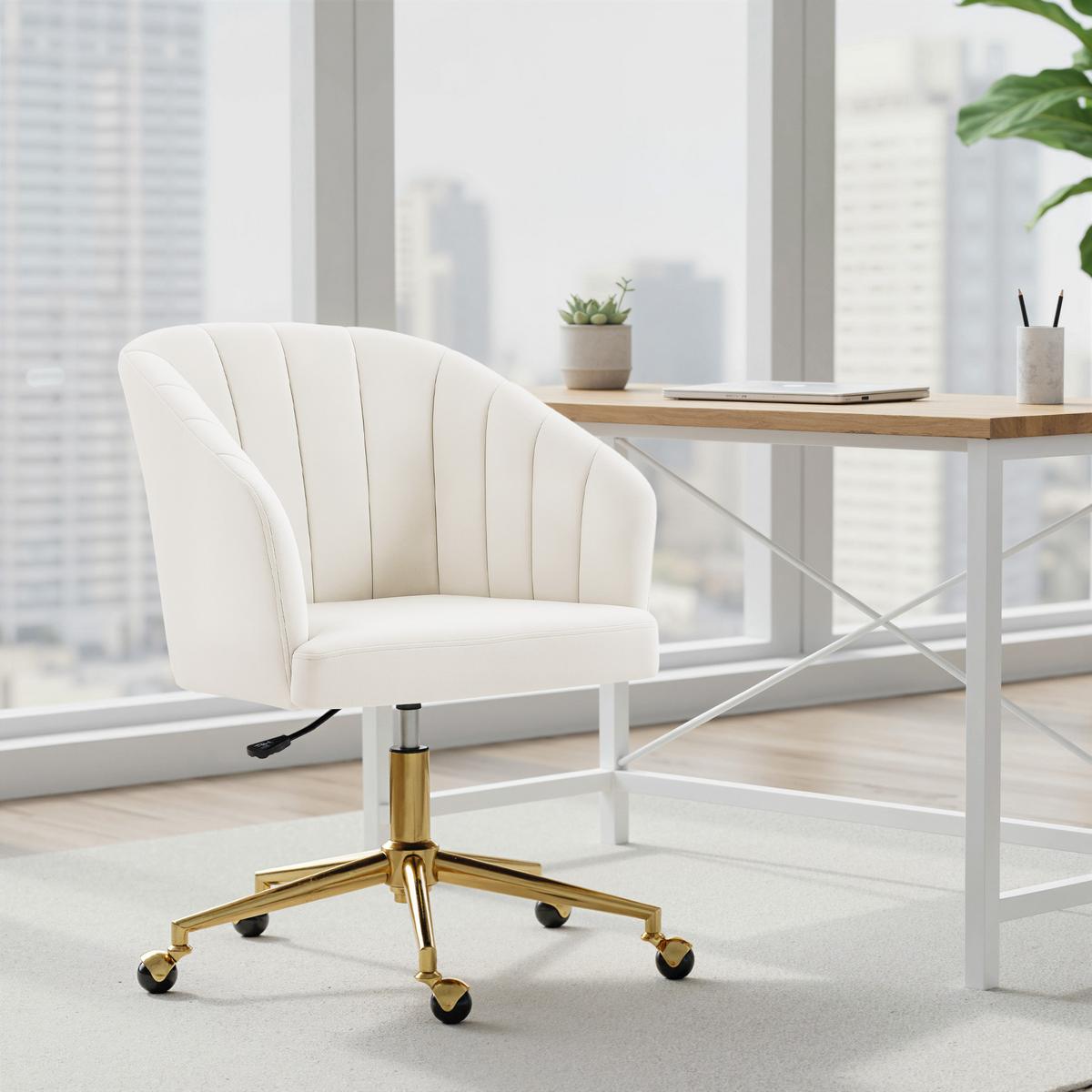 SCHREIBTISCHSTUHL Stoff in Samtoptik Cremeweiß - Goldfarben/Creme, Textil/Metall (60/92.5/61cm) - HOMCOM