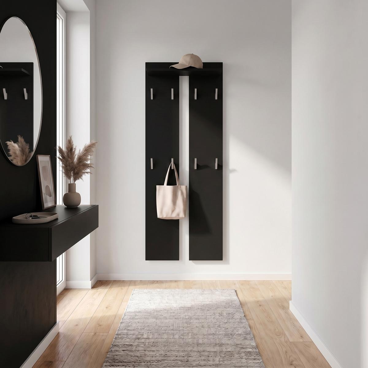 GARDEROBENPANEEL Wandpaneel Schwarz matt - Schwarz, Holzwerkstoff (57/170/20cm) - Vladon