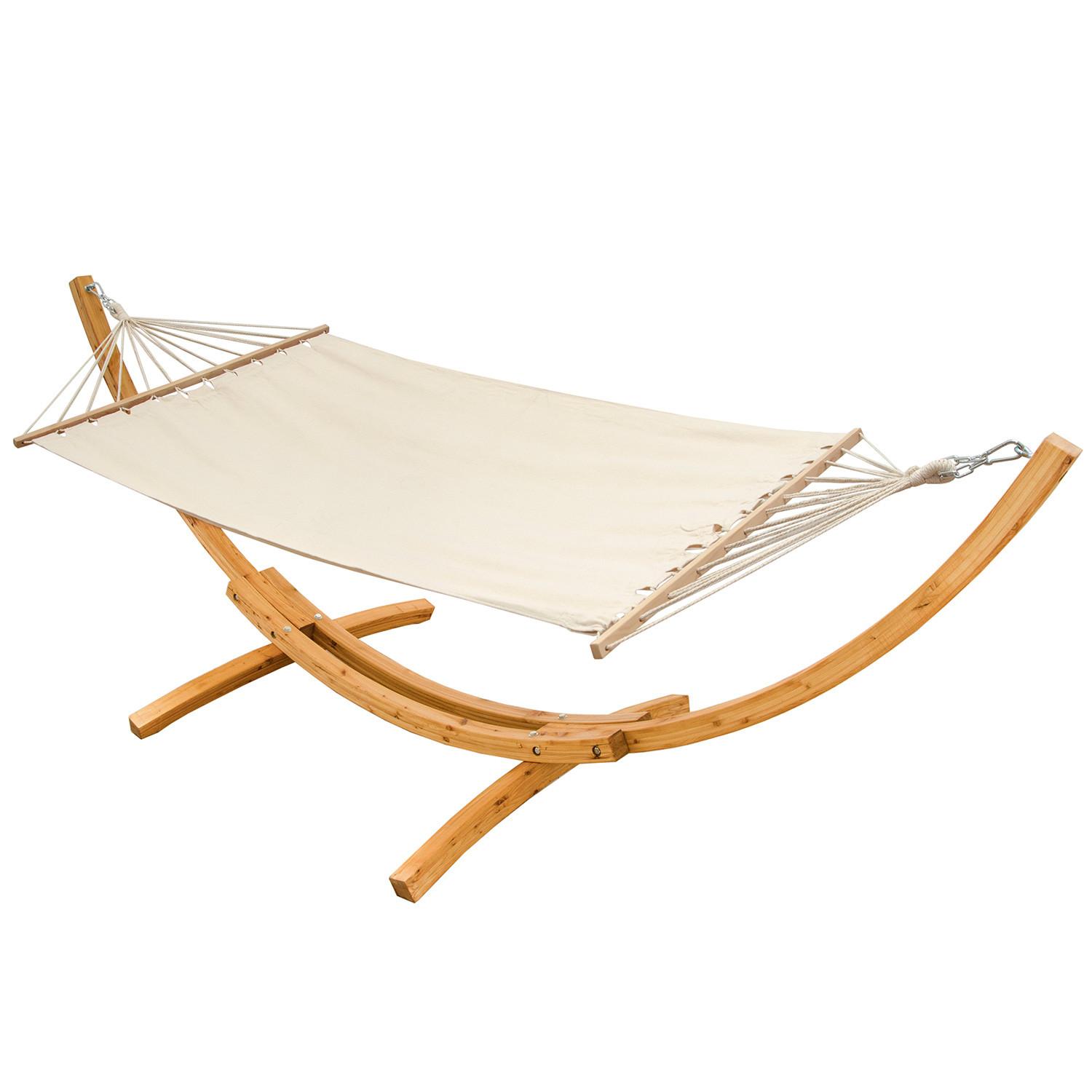 XXL-HÄNGEMATTE mit Holzgestell bis 150kg, 325/120cm, Beige - Braun, Holz (120/118/325cm) - Amanka