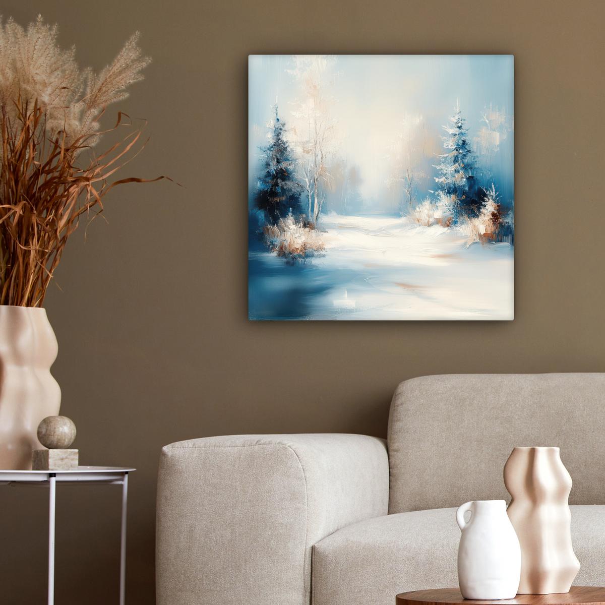 LEINWANDBILD Wald - Winter - Natur - Abstrakt - Schnee Wandbild Wohnzimmer 50x50 cm - Weiß, Textil (50/50cm) - MuchoWow