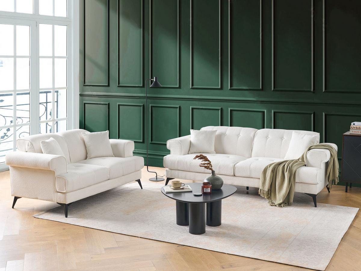 SOFA-SET 5-Sitzer Bouclé Weiß Skive - Schwarz/Weiß, Textil (214/88/85cm) - Beliani