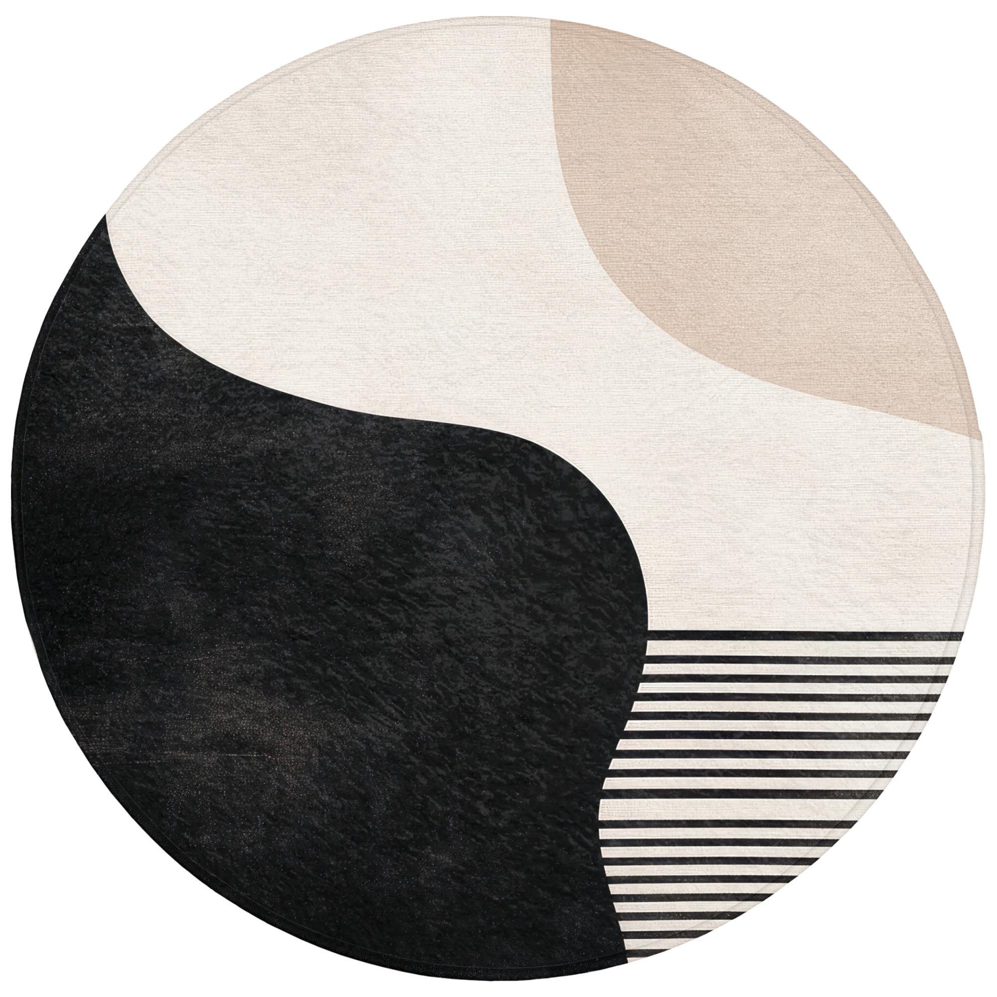 BADEMATTE Abstrakt - Japandi - Beige - Modern Badvorleger 70x70 cm - Beige/Schwarz, Textil (70/70cm) - OnlyWow