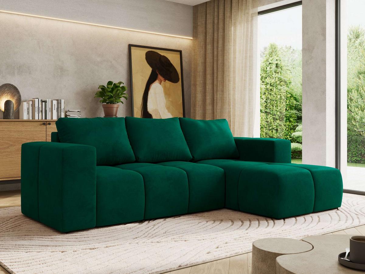 ECKSOFA MONIVA Dunkelgrün Velvet - Rechts - Dunkelgrün/Schwarz, Kunststoff/Textil (266/164cm) - MKS