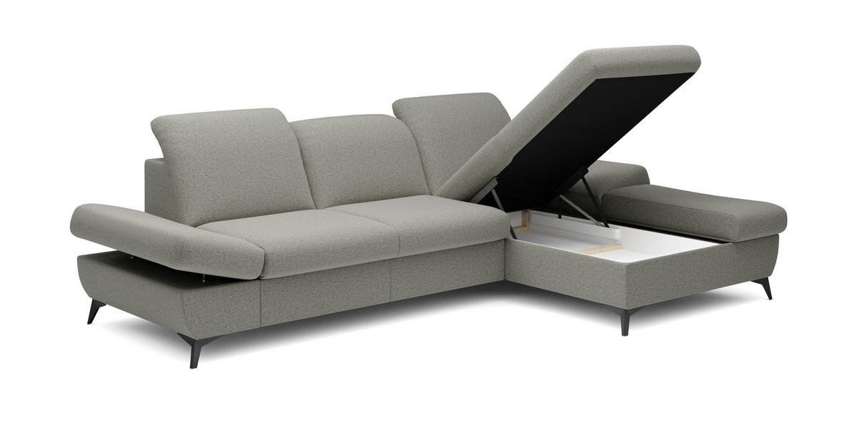 ECKSOFA FELICE R-S Grau Geflochtener Stoff mit Schlaffunktion - Grau, Holz (284/166cm) - MASSENO