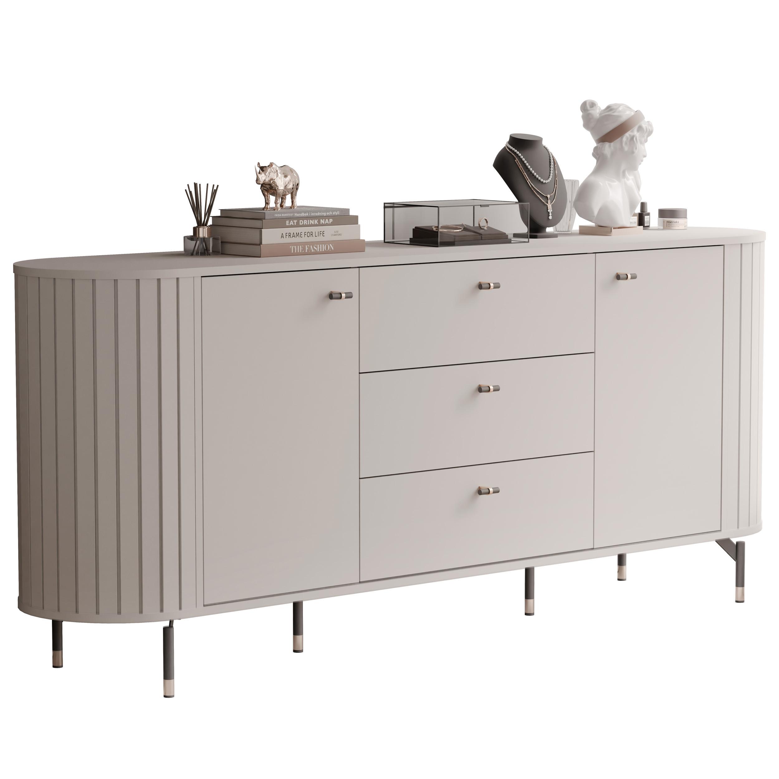 KOMMODE geriffelt, mit drei Schubladen, Kaschmir - Kaschmir, Holzwerkstoff (190/81/40cm) - Idohome