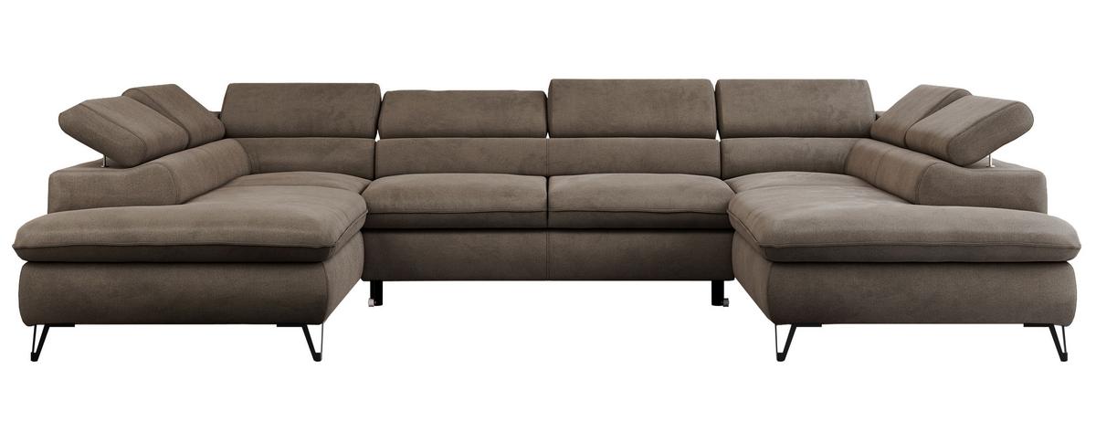 WOHNLANDSCHAFT PEDRO U Velvet Braun - Schwarz/Braun, Textil/Metall (346/76/208cm) - MKS
