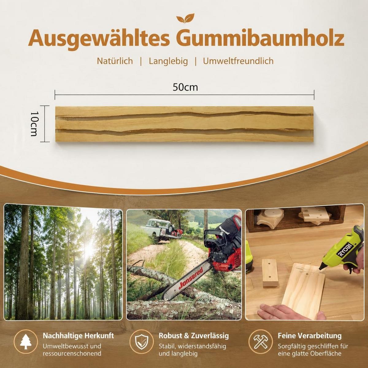 LED WANDLEUCHTE Olenly 50/8/3 cm - Braun, Holz/Metall (8/3/50cm) - ZMH