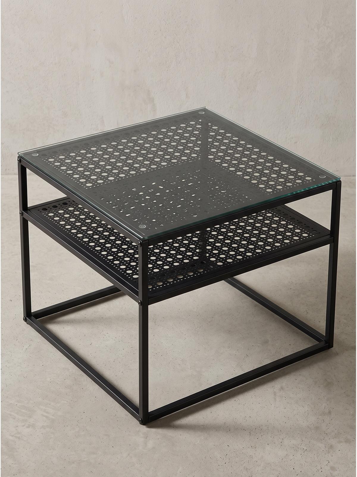 COUCHTISCH ALCUDIA, Einscheibensicherheitsglas, Schwarz, 60 x 60 x 45 cm - Schwarz, Glas/Metall (60/60/45cm) - KADIMA DESIGN
