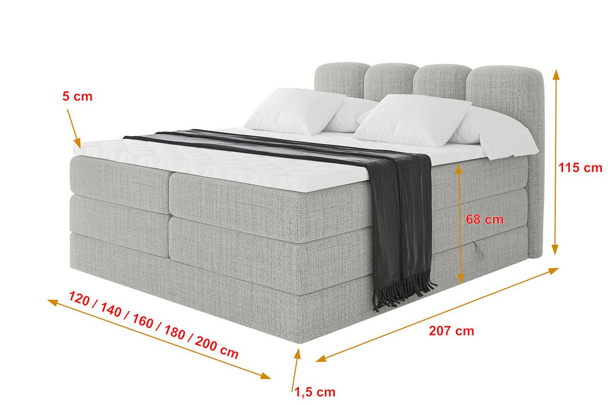 BOXBETT mit Matratze H3|H4 - NINA KING - 200x200 cm - Hellgrau - Hellgrau, Holzwerkstoff (200/200cm) - ALTDECOR