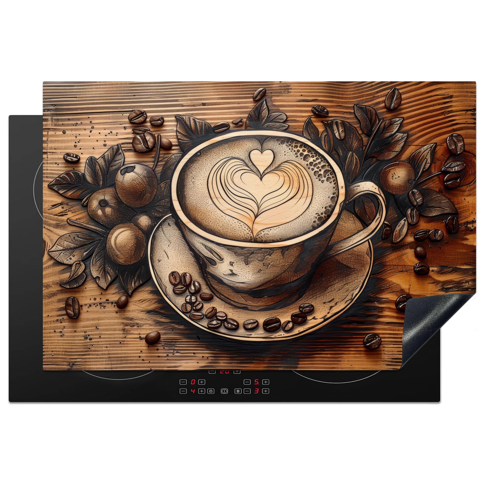 HERDABDECKPLATTE Kaffee - Vintage - Braun - Tasse - Holz Ceranfeldabdeckung 76x51.5 cm - Cappuccino, Kunststoff (76/51.5/0.2cm) - MuchoWow