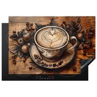 HERDABDECKPLATTE Kaffee - Vintage - Braun - Tasse - Holz Ceranfeldabdeckung 76x51.5 cm - Cappuccino, Kunststoff (76/51.5/0.2cm) - MuchoWow