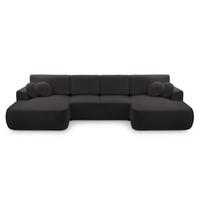 WOHNLANDSCHAFT FILO Schwarz Boucle-Stoff mit Schlaffunktion - Schwarz, Holz (364/87/168cm) - MASSENO
