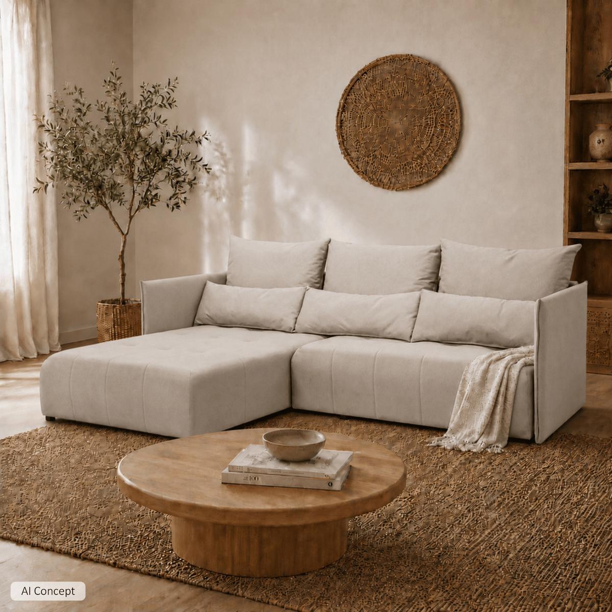 ECKSOFA APOLLO L mit Schlaffunktion und Bettkasten – linke Seite - Beige, Textil (246/188cm) - Lookway
