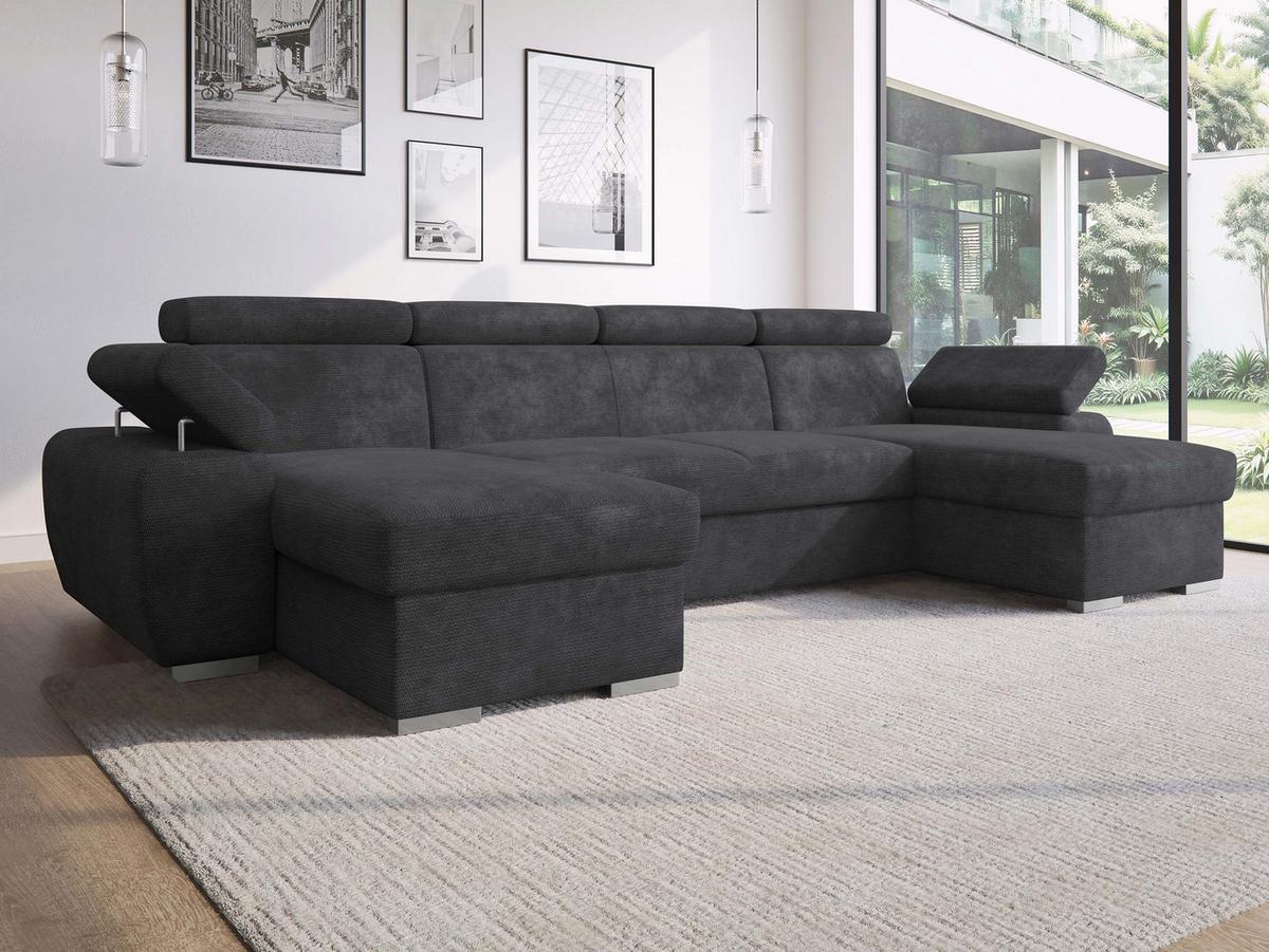WOHNLANDSCHAFT Plaza U - Dunkelgrau/Silberfarben, Holz/Kunststoff (323/85/170cm) - MIRJAN24