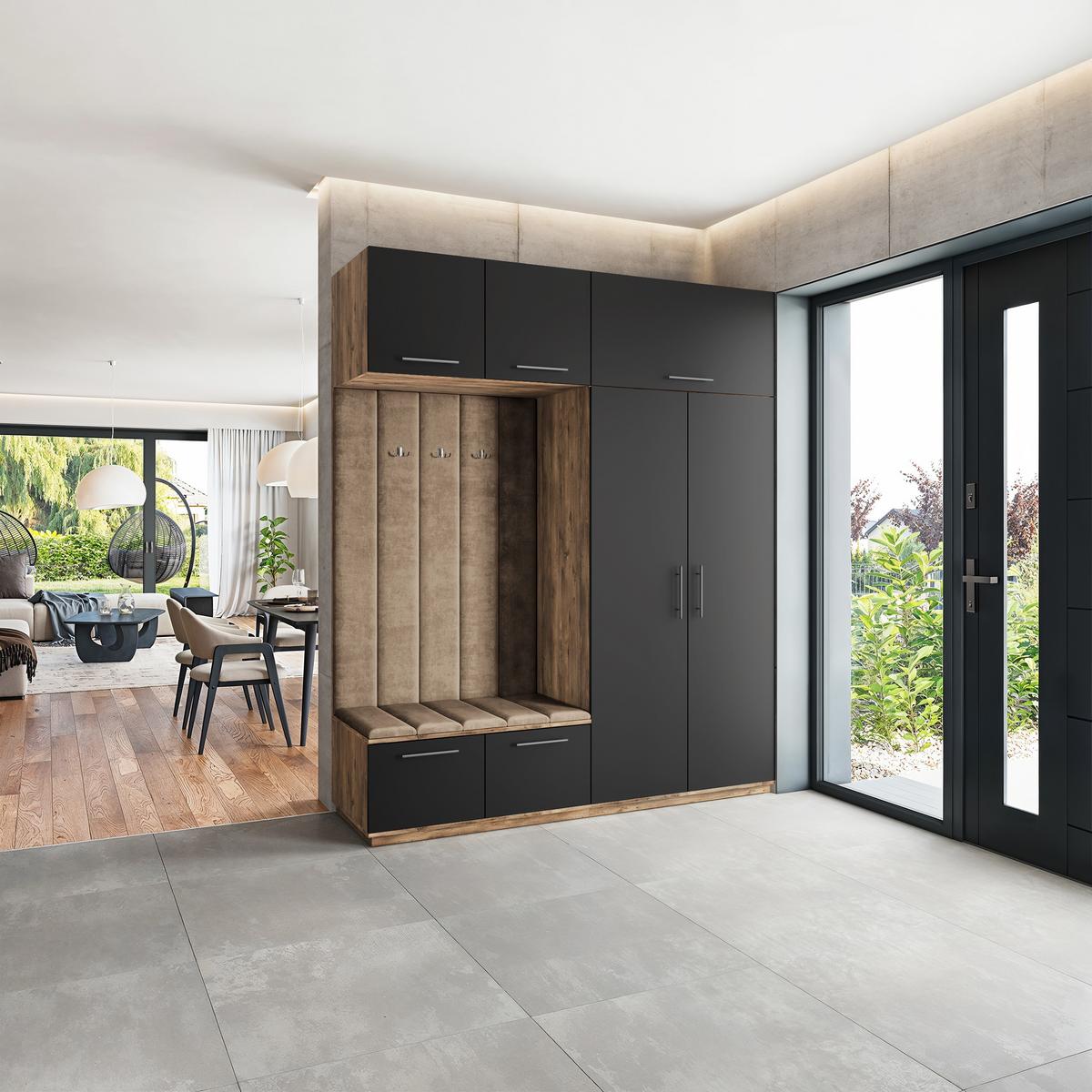 GARDEROBENSCHRANK REMA 200/240/60 cm Modern Garderobe-Set Eiche Lefkas - Eichefarben/Schwarz, Holzwerkstoff (200/240/60cm) - MASSENO