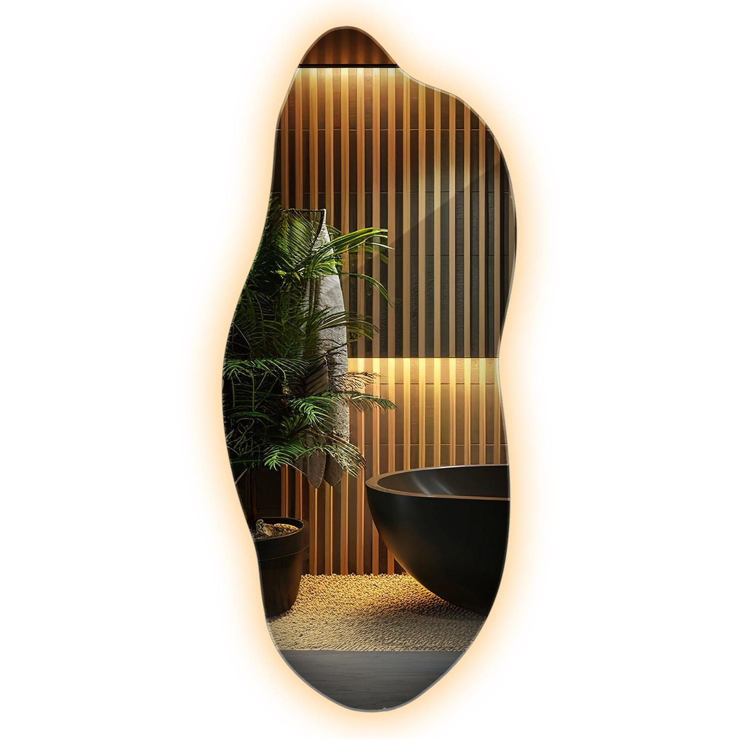 LED-SPIEGEL 35x80 cm Asymmetrisch Warmweiß 3000K - Gelb, Glas (35/80/0.4cm) - Wallfluent