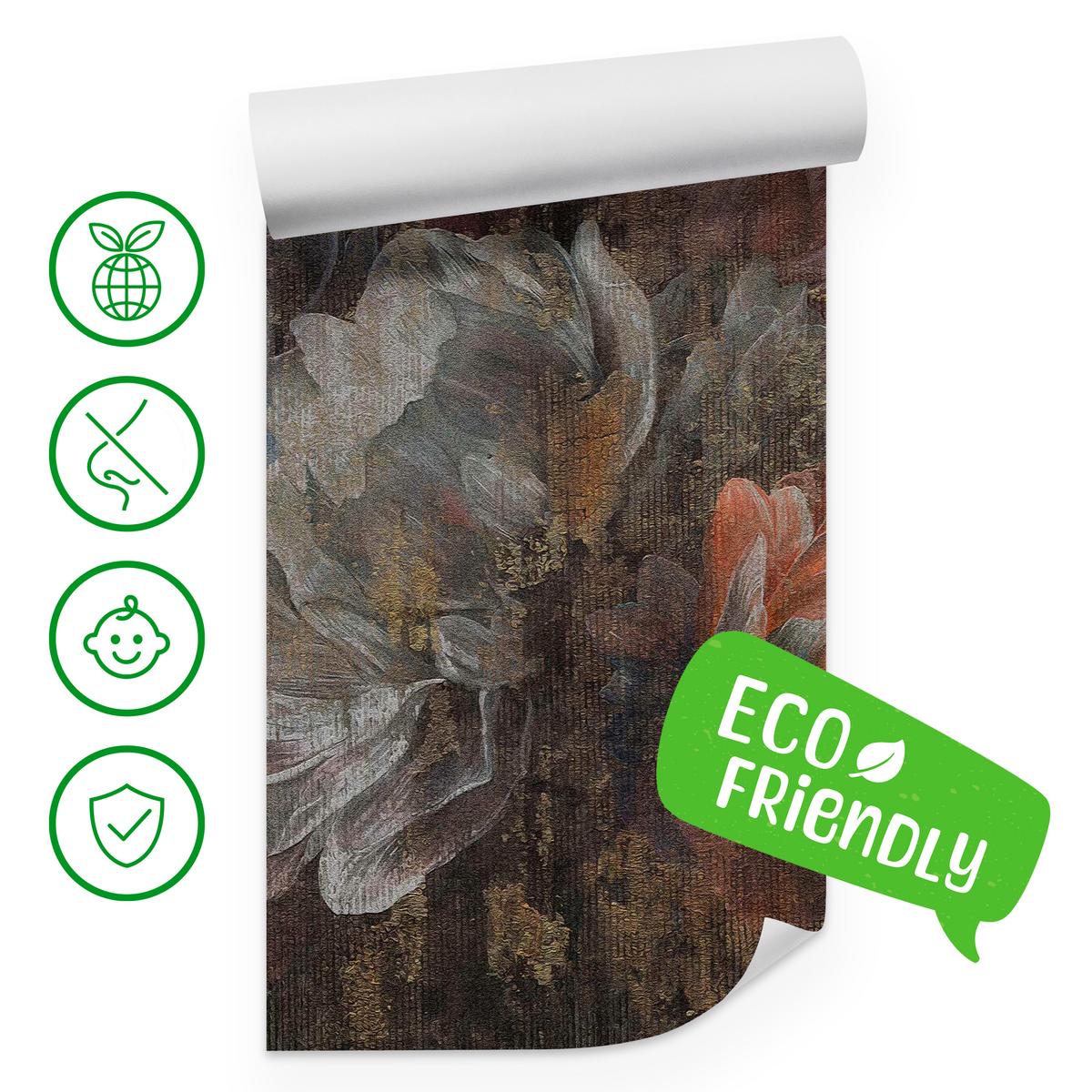 FOTOTAPETE für Esszimmer Gemalte Blumen Abstrakte Pfingstrosen Vintage 200x140 - Multicolor, Papier (200/140cm) - Muralo
