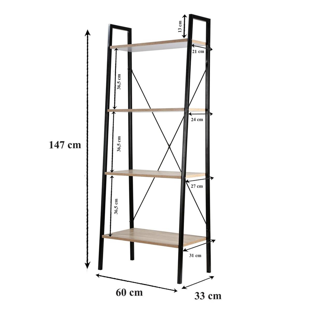 AUFBEWAHRUNGSREGAL mit 4 Ebenen im Industrial-Stil - L60 cm - Eschefarben, Metall (32.5/148/6.5cm) - Calicosy