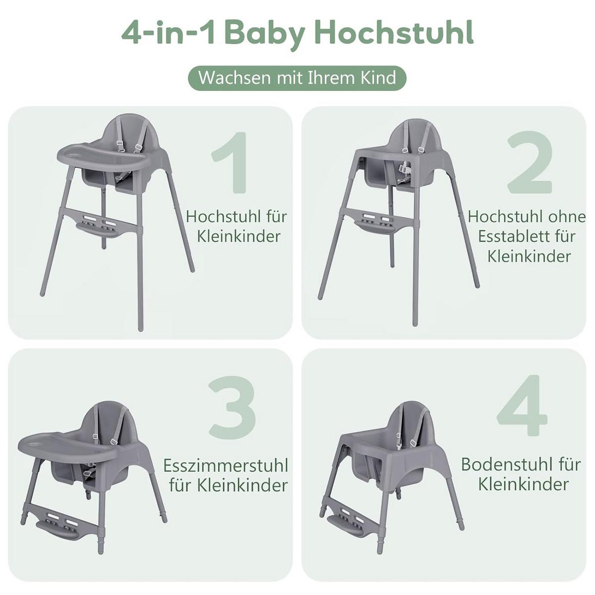 BABYHOCHSTUHL Grau - Grau, Kunststoff (66/87/61.5cm) - COSTWAY