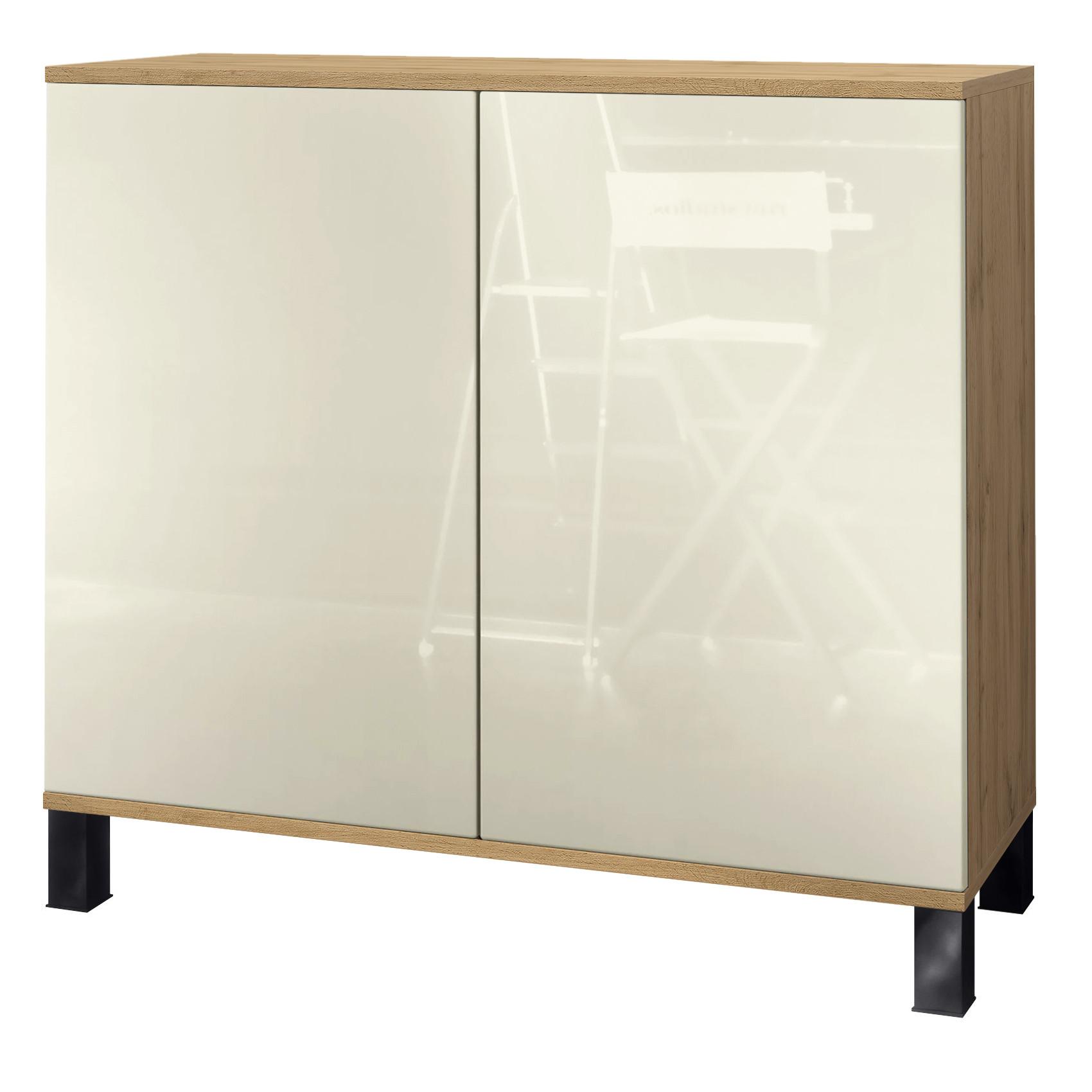 KOMMODE Skadu Creme Hochglanz - Creme, Holzwerkstoff (92.5/84.5/35cm) - Vladon