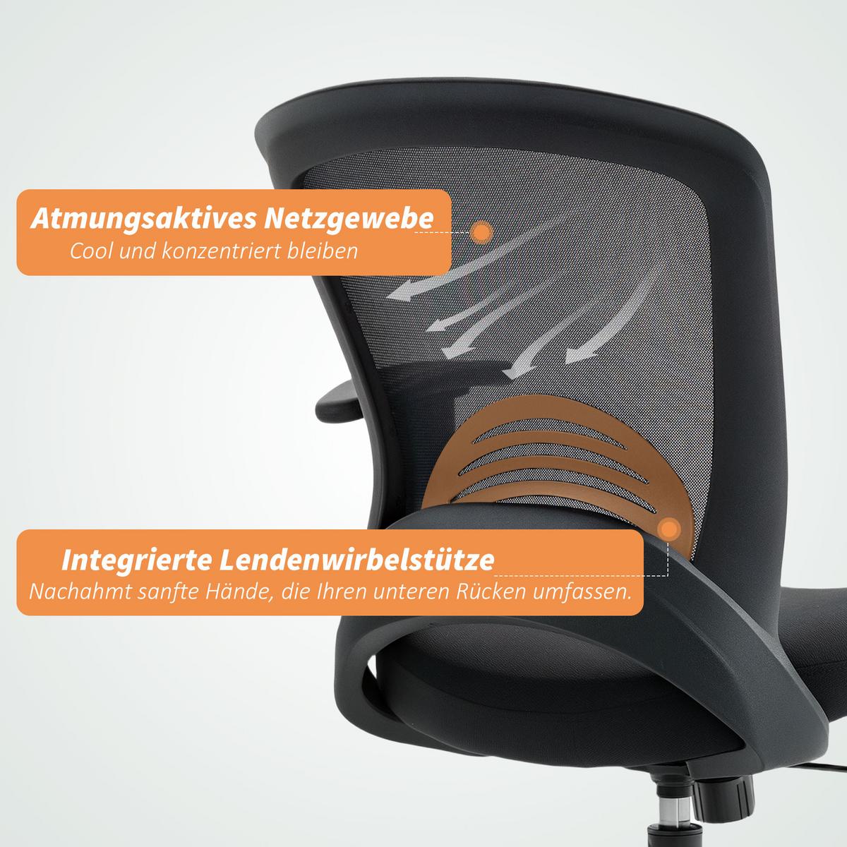 NETZ-BÜROSTUHL Verstellbarer Schreibtischstuhl mit Netzstoff-Rückenlehne Schwarz - Schwarz, Textil (59/102.5/65cm) - HOMCOM