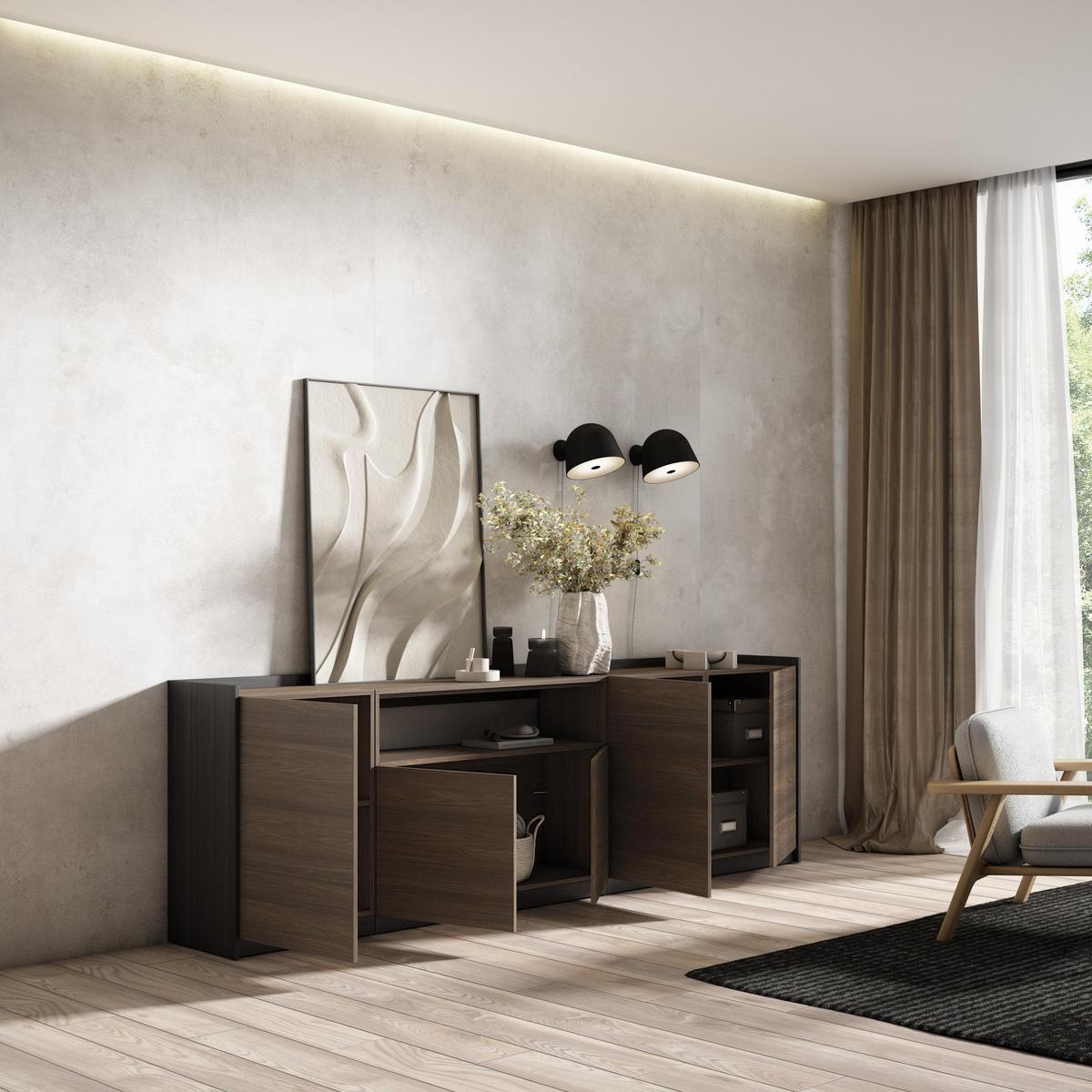 SIDEBOARD, Highboard, Dunkler Eiche und Schwarz, 260/37/80cm - Hellbraun, Holzwerkstoff (260/80/37cm) - Skraut Home