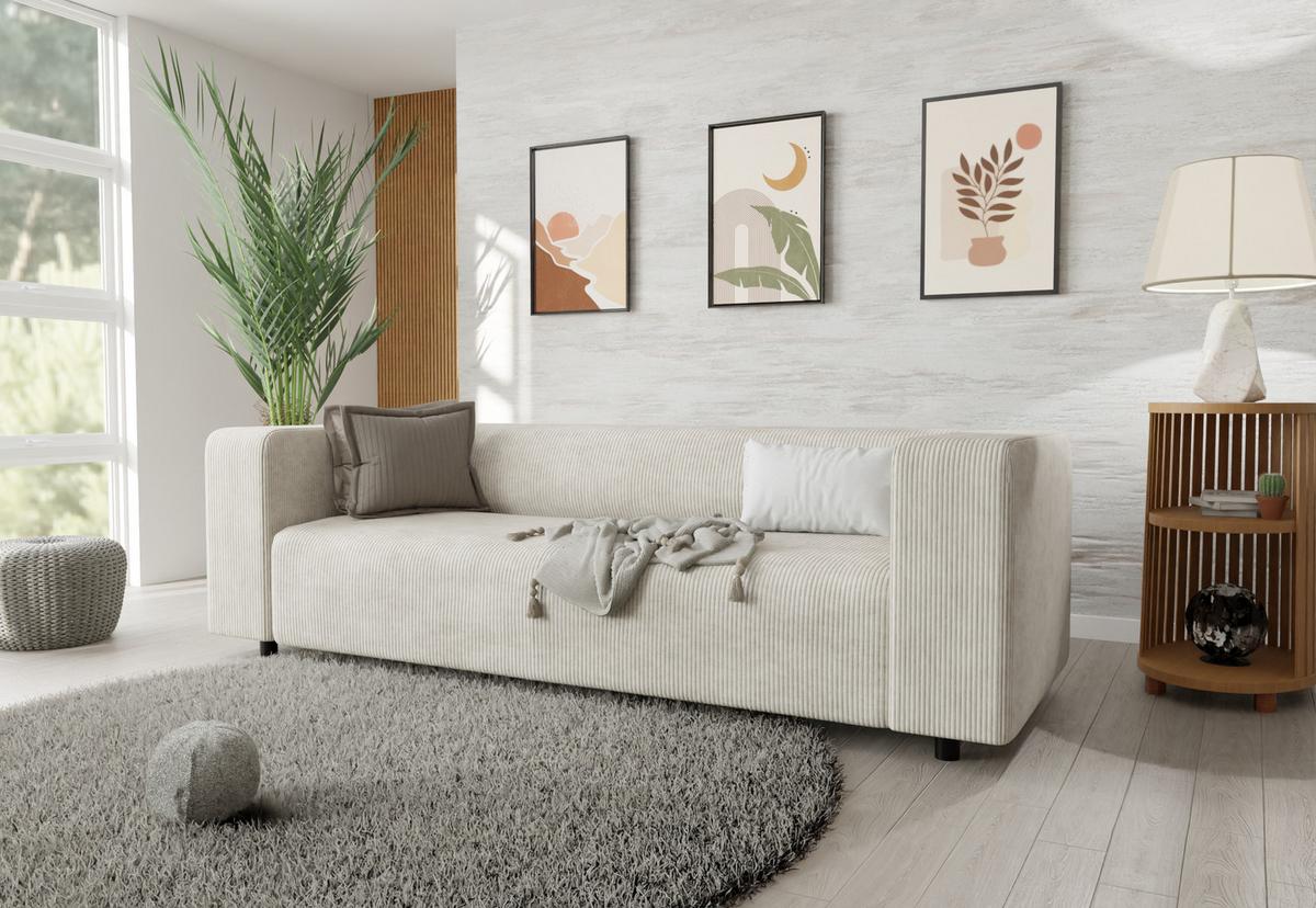 SITZGARNITUR 3+2 Tove Beige Cord - Beige/Schwarz, Holz/Kunststoff (175/65/80cm) - S-Style Möbel