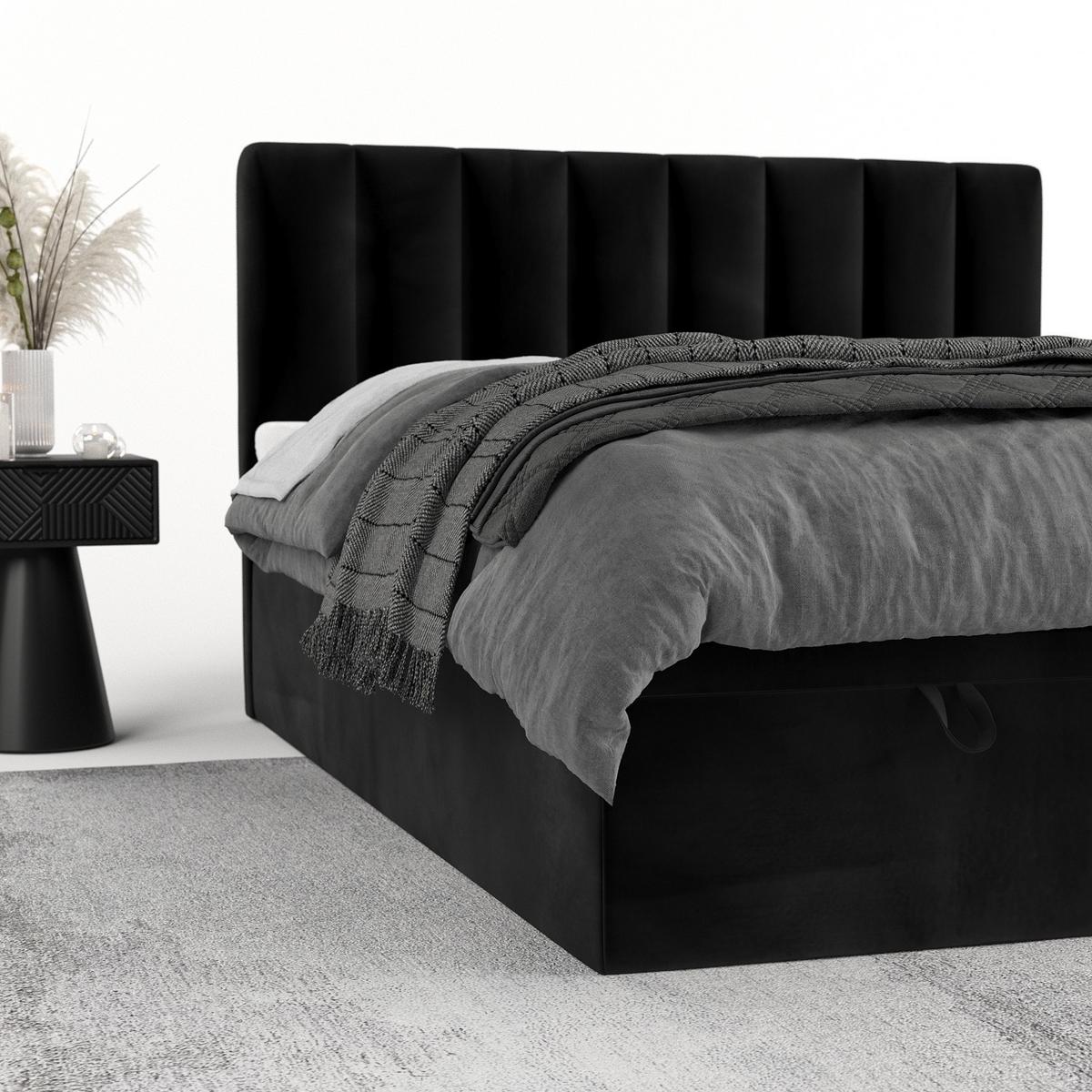 BOXBETT Lume 140/200 cm Schwarz im Kronos Stoff - Schwarz, Holz/Holzwerkstoff (140/200cm) - AltaBeds