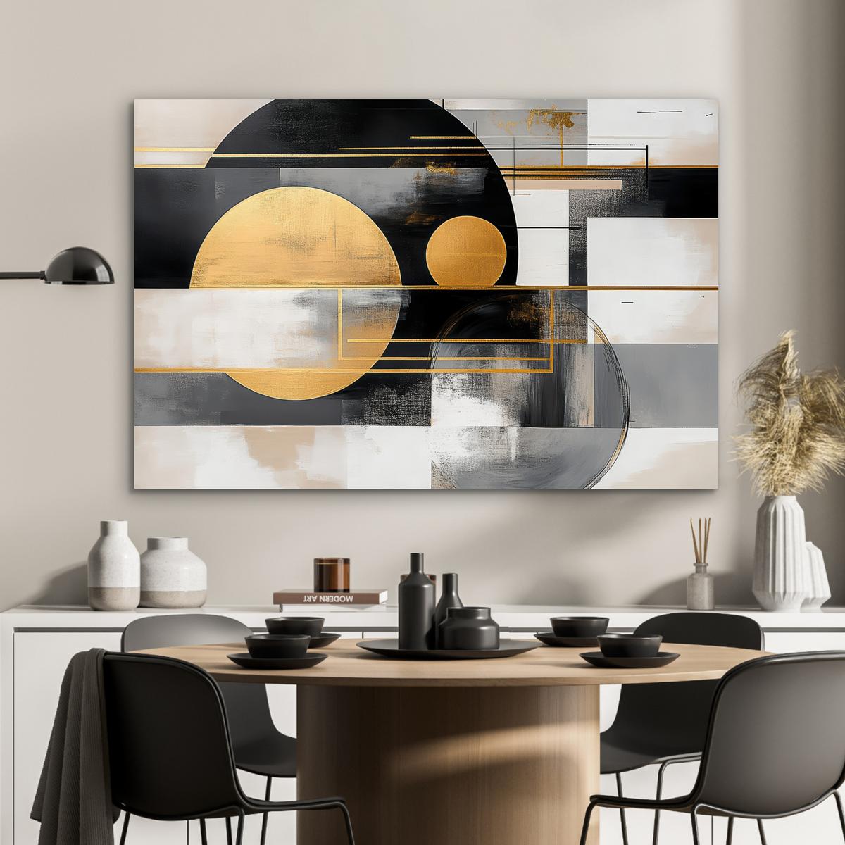 METALLBILD Abstrakt - Gold - Silber - Formen - Ästhetisch - Modern Wanddeko 90x60 cm - Goldfarben, Metall (90/60cm) - MuchoWow