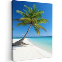 LEINWANDBILD Strand - Palme - Tropisch - Meer Wandbild Wohnzimmer 60x80 cm - Grün, Textil (60/80cm) - MuchoWow