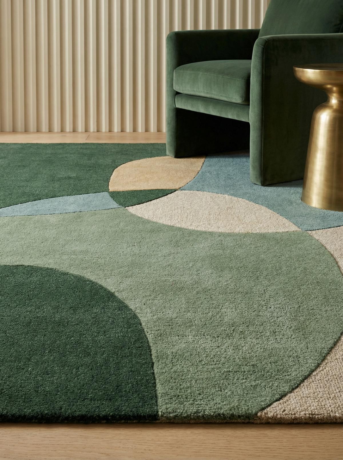 WOLLTEPPICH AIRE, abstrakt, aus Wolle, Grün, 200 x 290 cm - Grün, Textil (290/200cm) - KADIMA DESIGN