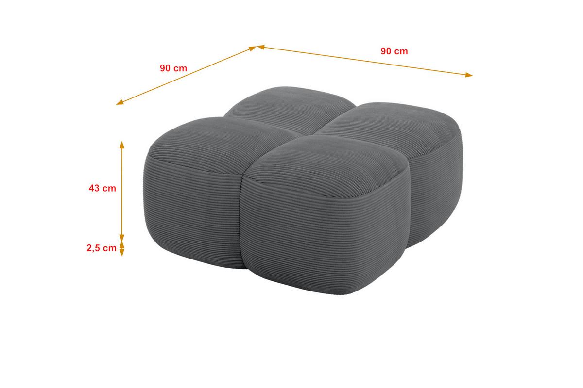 POUF Miko-Puf 90x90x45 cm Dunkelgrau Cord Modular Sitzhocker - Graphitfarben/Schwarz, Holzwerkstoff/Kunststoff (90/43/90cm) - ALTDECOR
