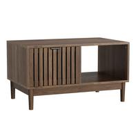 COUCHTISCH holzoptik & gitter-design mit schublade & offenen fächern - Walnussfarben, Holzwerkstoff (50/80/45cm) - Urban Meuble