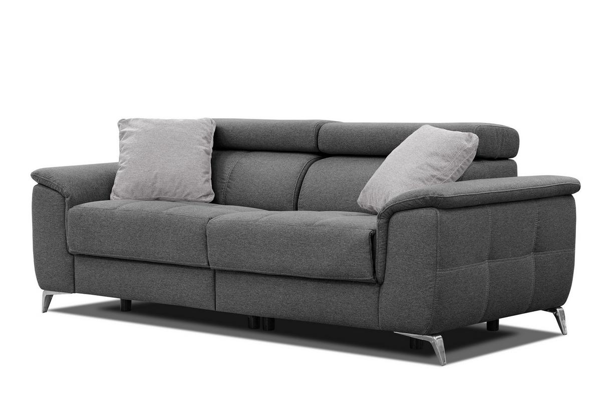 SOFA PLAUEN 3-Sitzer mit 2 Relaxfunktionen, dunkelgrau - Dunkelgrau/Silberfarben, Holzwerkstoff/Textil (214/83/105cm) - Wozimo