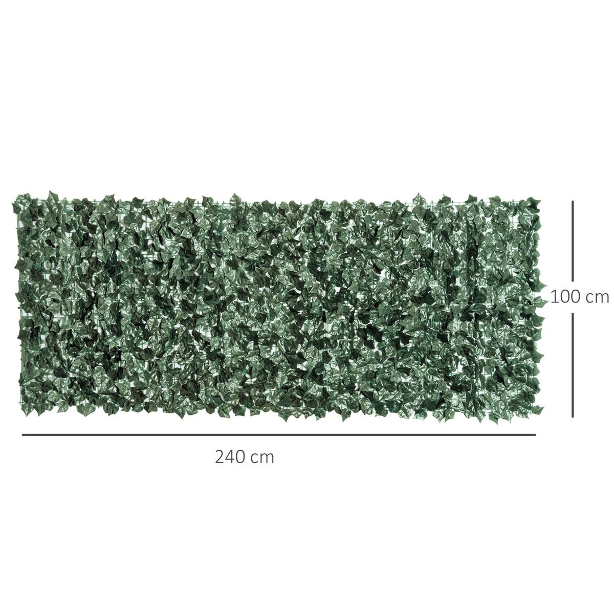 KÜNSTLICHE Hecke Sichtschutz, Gartenzaun mit Künstlichen Blättern 2,4x1m - Grün, Kunststoff (1/100cm) - Outsunny