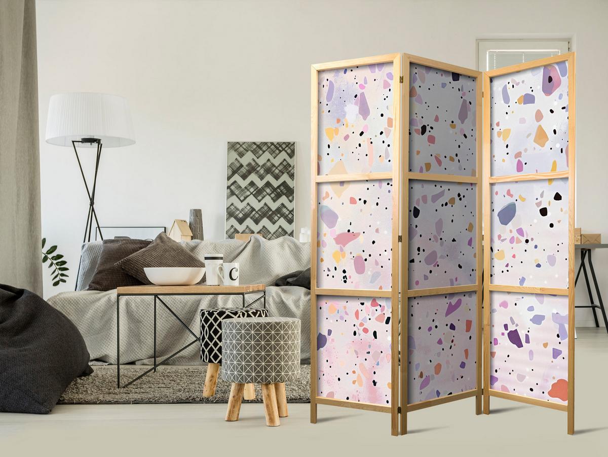 PARAVENT Japanischer 3-tlg 135x172 cm Farbiger Terrazzo - Multicolor, Holz/Textil (135/172/3cm) - Muralo